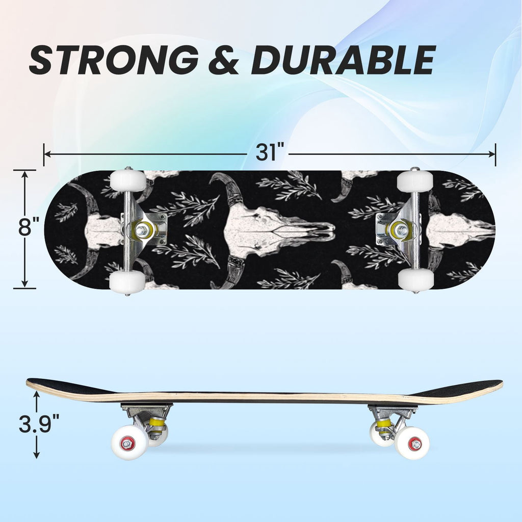 31"x8" Complete Skateboards for Beginners, Soft Blue Cream Striped Design Double Kick 7 Ply Canadian Maple Deck Skateboard with Wheels, Gifts for Kids Teens