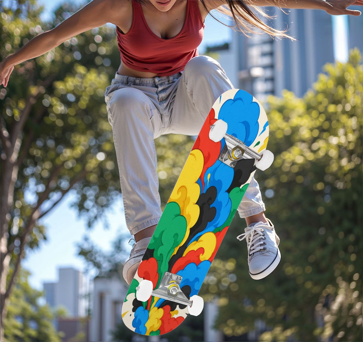 Complete Skateboard Vibrant Brush Stroke Art 31 Inch 7-Ply Maple Skateboard with PU Wheels and Aluminum Trucks, Ready-to-Ride Skateboard for Beginners, Teens and Adults