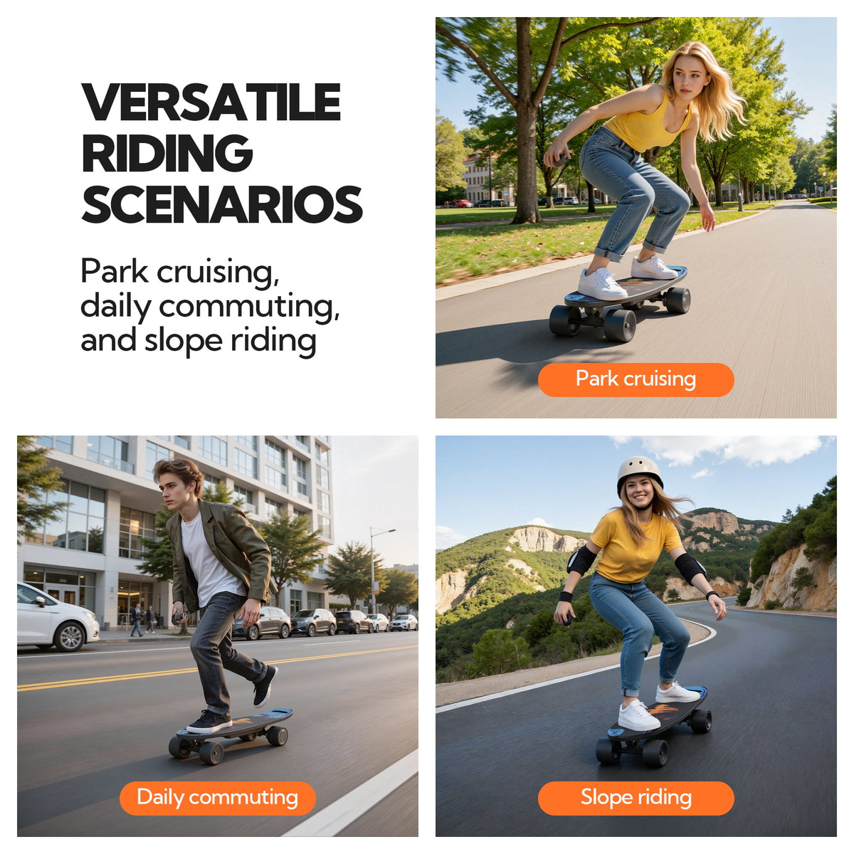 EBOSSOM Electric Skateboard with 350W Motor, 27" Eboard with Remote Control, 4 Modes Max 10Mph, 8 Layers Deck,Gifts for Beginners and Teens,ES6 SE