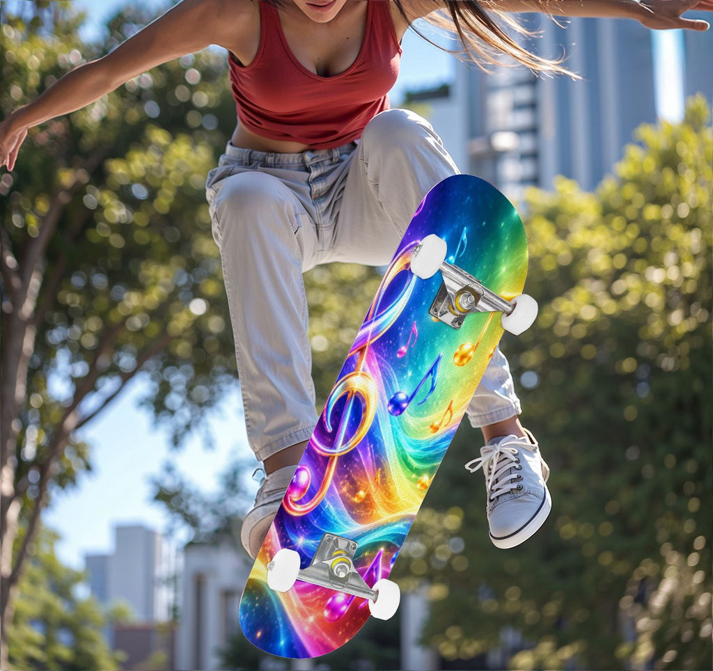 Complete Skateboard Vibrant Multicolored Abstract 31 Inch 7-Ply Maple Skateboard with PU Wheels and Aluminum Trucks, Ready-to-Ride Skateboard for Beginners, Teens and Adults