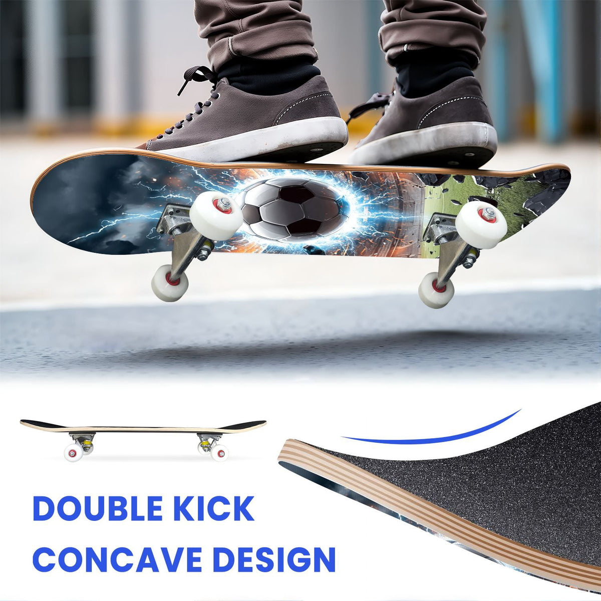 31"x8" Complete Skateboards for Beginners,baseball stadium giant baseballs sunset sky Double Kick 7 Ply Canadian Maple Deck Skateboard with Wheels, Gifts for Kids Teens