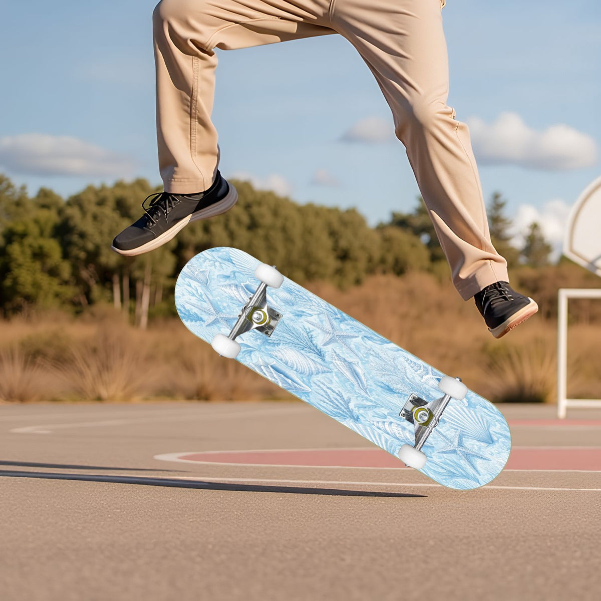 Modern Botanical Watercolor Pink Gold Mint Navy Leaves 31" x 8" Complete Skateboard, 7-Ply Canadian Maple Double Kick Trick Board for Kids and Beginners Adult Gifts