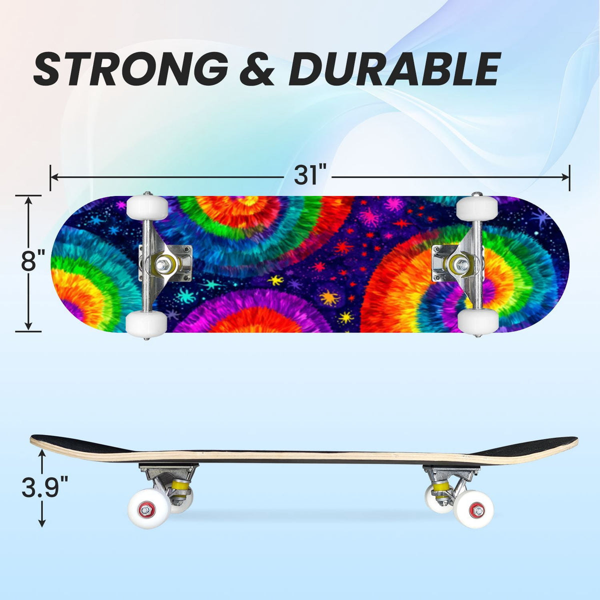 31"x8" Complete Skateboards for Beginners,Pink Cream Vertical Stripes Double Kick 7 Ply Canadian Maple Deck Skateboard with Wheels, Gifts for Kids Teens