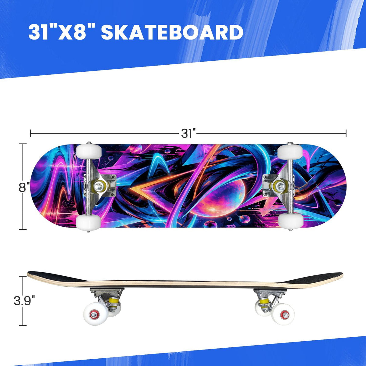 Complete Skateboard Golden Retriever Dog Portrait 31 Inch 7-Ply Maple Skateboard with PU Wheels and Aluminum Trucks, Ready-to-Ride Skateboard for Beginners, Teens and Adults