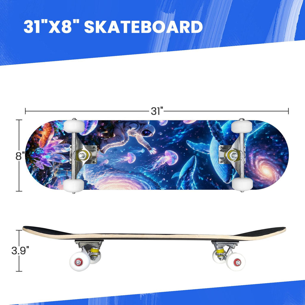 Complete Skateboard Colorful Heart Swirls 31 Inch 7-Ply Maple Skateboard with PU Wheels and Aluminum Trucks, Ready-to-Ride Skateboard for Beginners, Teens and Adults