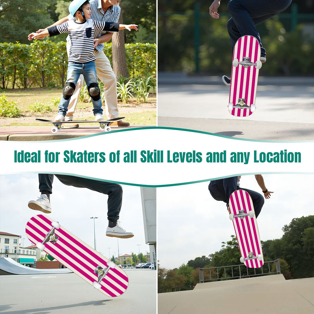 31"x8" Complete Skateboards for Beginners,Vibrant Diagonal Rainbow Gradient Abstract Art Double Kick 7 Ply Canadian Maple Deck Skateboard with Wheels, Gifts for Kids Teens