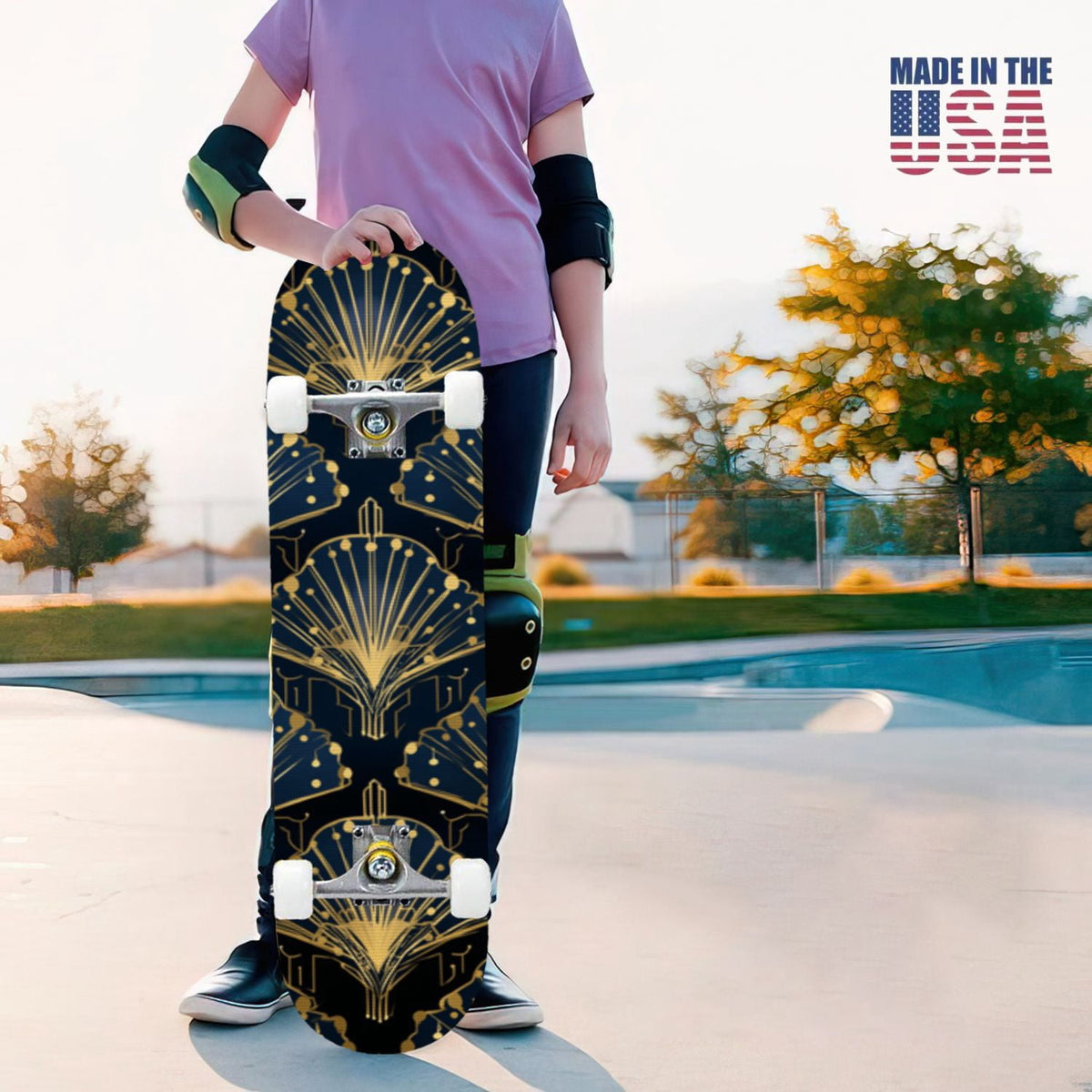 31"x8" Complete Skateboards for Beginners, Vintage Forest Woodland Large Trees Leaves River Cottage Double Kick 7 Ply Canadian Maple Deck Skateboard with Wheels, Gifts for Kids Teens