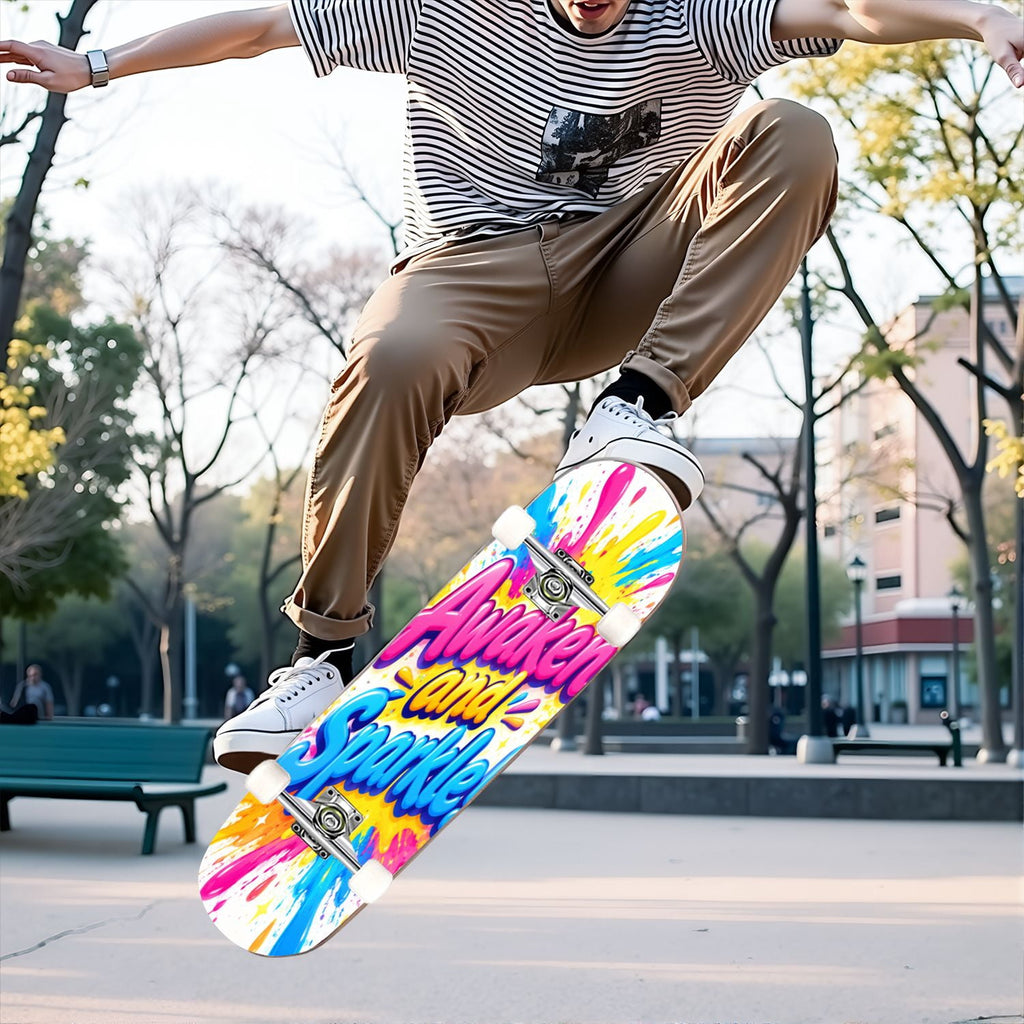 Complete Skateboard Vibrant Brush Stroke Art 31 Inch 7-Ply Maple Skateboard with PU Wheels and Aluminum Trucks, Ready-to-Ride Skateboard for Beginners, Teens and Adults