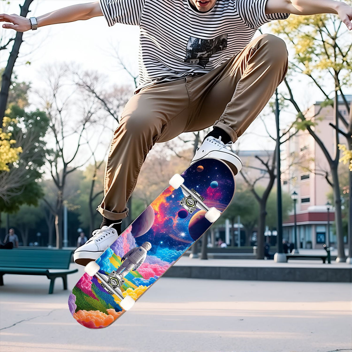 31"x8" Complete Skateboards for Beginners,Black Hexagon Honeycomb Glowing Blue Accents Double Kick 7 Ply Canadian Maple Deck Skateboard with Wheels, Gifts for Kids Teens