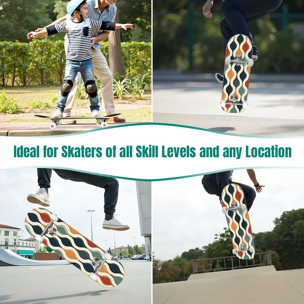 31"x8" Complete Skateboards for Beginners,Black Pink Checkered Retro Aesthetic Double Kick 7 Ply Canadian Maple Deck Skateboard with Wheels, Gifts for Kids Teens