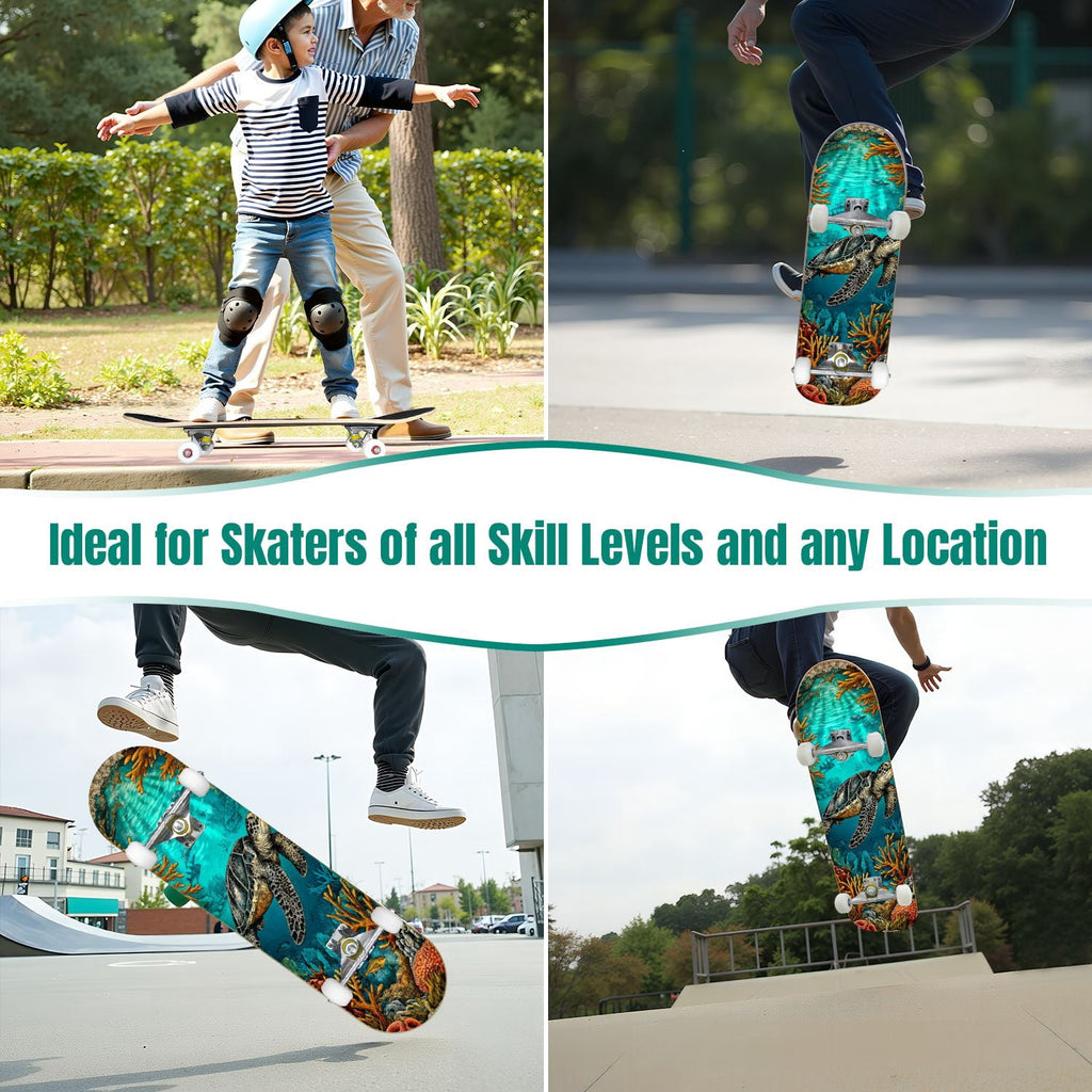 31"x8" Complete Skateboards for Beginners, Birch Trees Abstract Forest Branches Landscape Colorful Double Kick 7 Ply Canadian Maple Deck Skateboard with Wheels, Gifts for Kids Teens