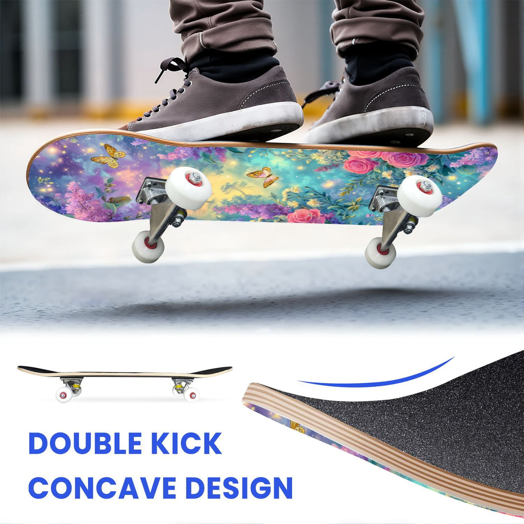 31"x8" Complete Skateboards for Beginners,Barn Windmill Artwork Rustic Barn Wood Farm Windmill Double Kick 7 Ply Canadian Maple Deck Skateboard with Wheels, Gifts for Kids Teens