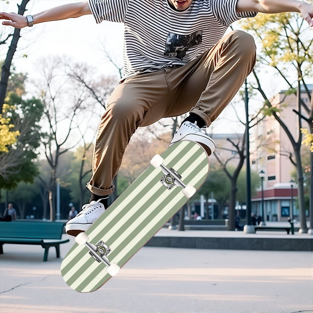 31"x8" Complete Skateboards for Beginners,Pastel Pink Vertical Stripe Minimalist Soft Design Double Kick 7 Ply Canadian Maple Deck Skateboard with Wheels, Gifts for Kids Teens