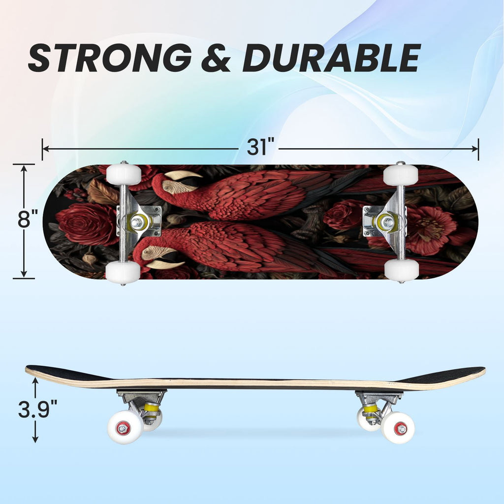 31"x8" Complete Skateboards for Beginners, Ethereal Night Garden Roses Starry Sky Dark Academia Double Kick 7 Ply Canadian Maple Deck Skateboard with Wheels, Gifts for Kids Teens