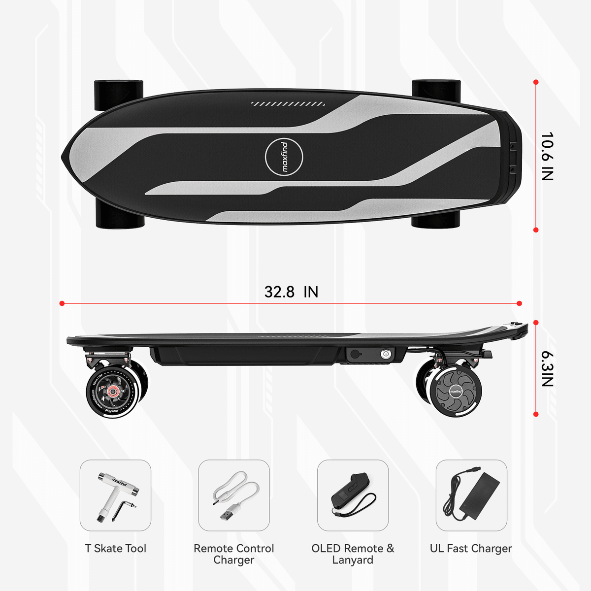 Maxfind Cyber Mini Electric Skateboard with Remote, 32.8", Dual Hub Motors, 24 mph, 15 Miles, App Control