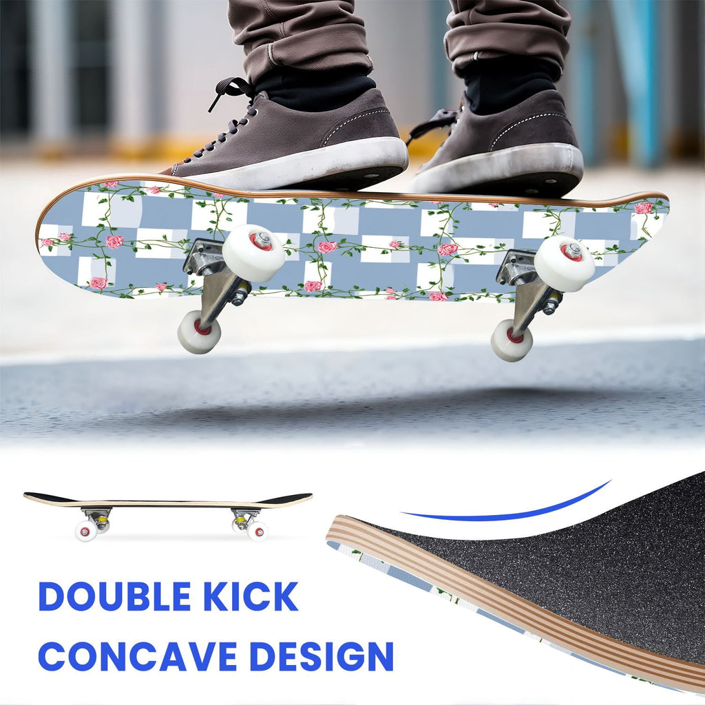 31"x8" Complete Skateboards for Beginners,Black Pink Checkered Retro Aesthetic Double Kick 7 Ply Canadian Maple Deck Skateboard with Wheels, Gifts for Kids Teens