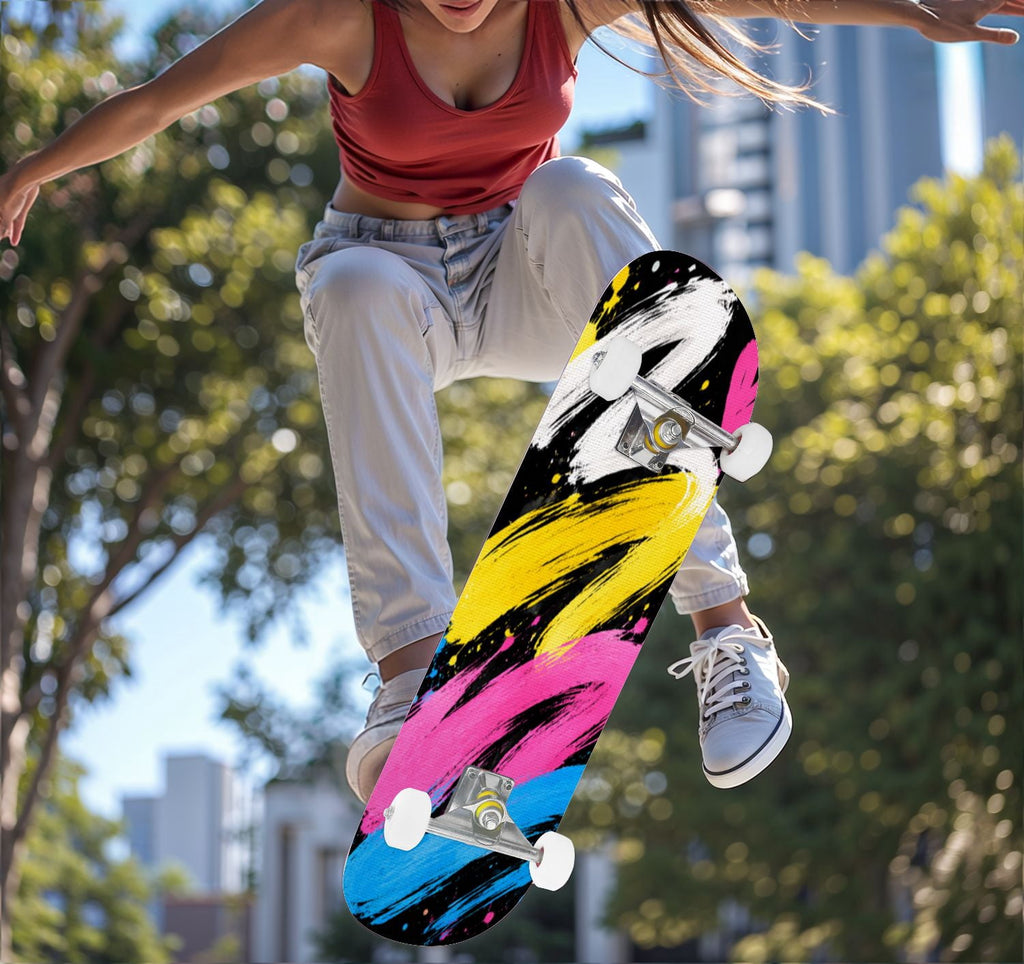 Complete Skateboard Vibrant Brush Stroke Art 31 Inch 7-Ply Maple Skateboard with PU Wheels and Aluminum Trucks, Ready-to-Ride Skateboard for Beginners, Teens and Adults