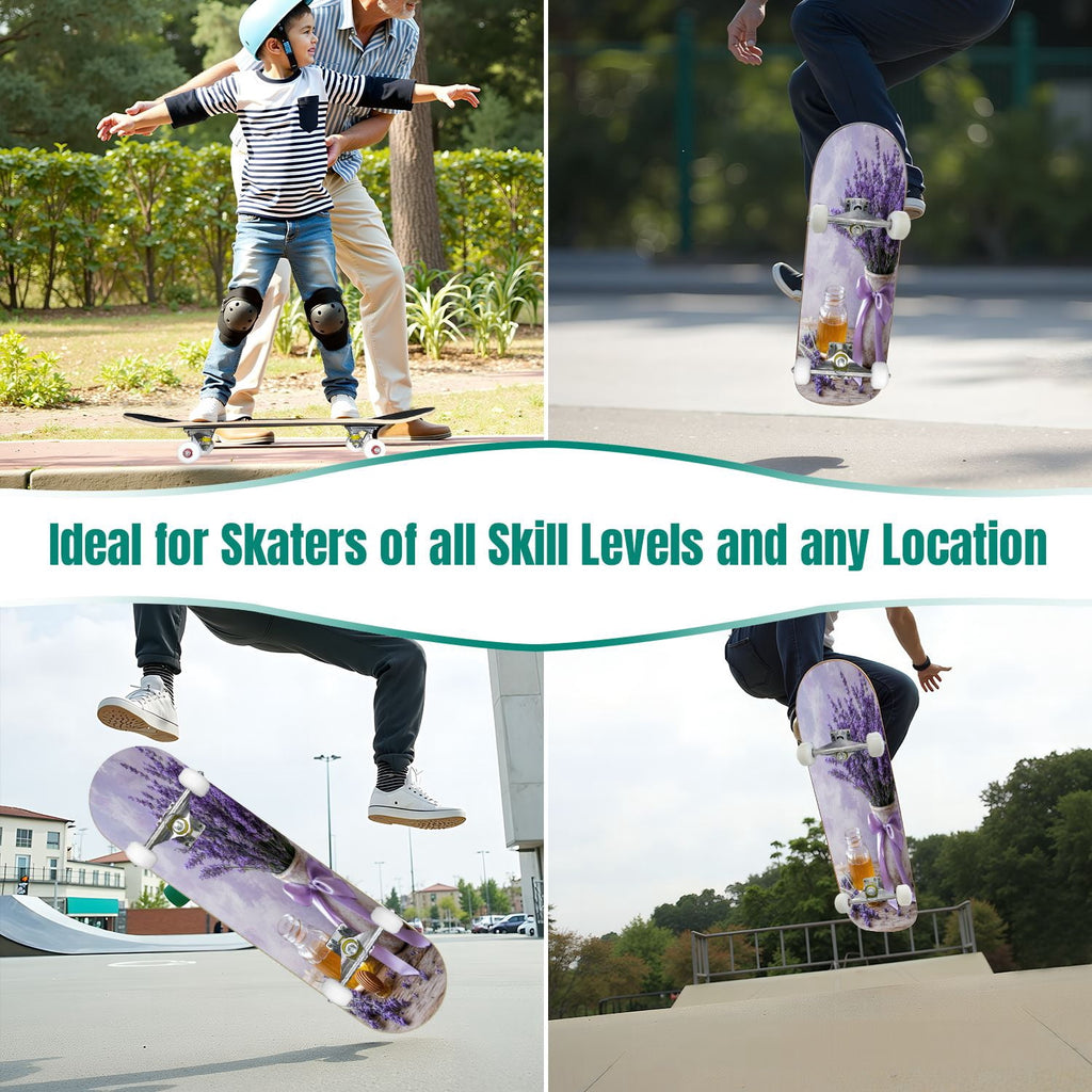 Rose Teal Rose Painting Turquoise Blue Flower Kitchen Decor 31" x 8" Complete Skateboard, 7-Ply Canadian Maple Double Kick Trick Board for Kids and Beginners Adult Gifts