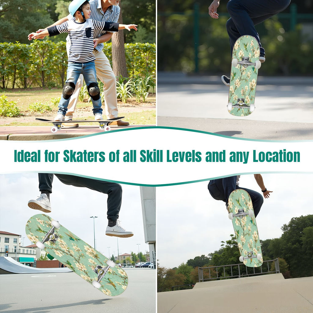 Forest Tree Wood Green Pine Trees Autumn Leaves Fog Misty 31" x 8" Complete Skateboard, 7-Ply Canadian Maple Double Kick Trick Board for Kids and Beginners Adult Gifts