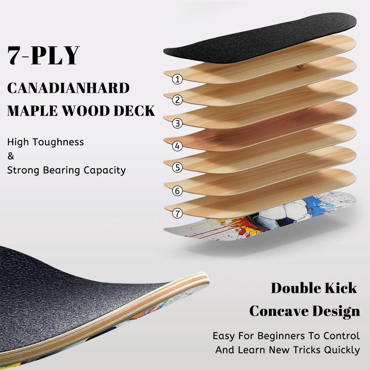 31" x 8" Complete Skateboard,7-ply Maple Deck Abstract Soccer Ball Vibrant Paint Splashes Drips Skate Board for Beginners