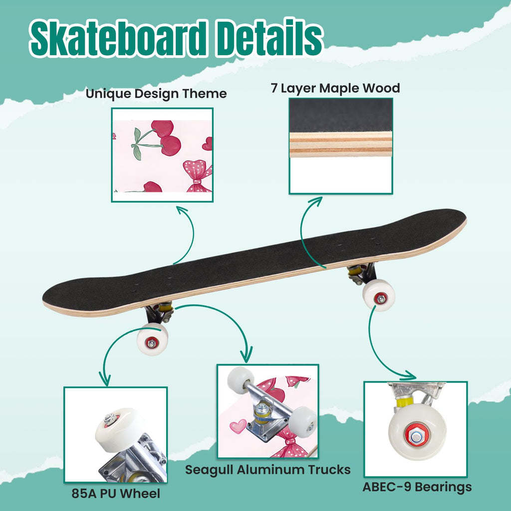 Western Cowboy Horses Desert Landscape 31" x 8" Complete Skateboard, 7-Ply Canadian Maple Double Kick Trick Board for Kids and Beginners Adult Gifts