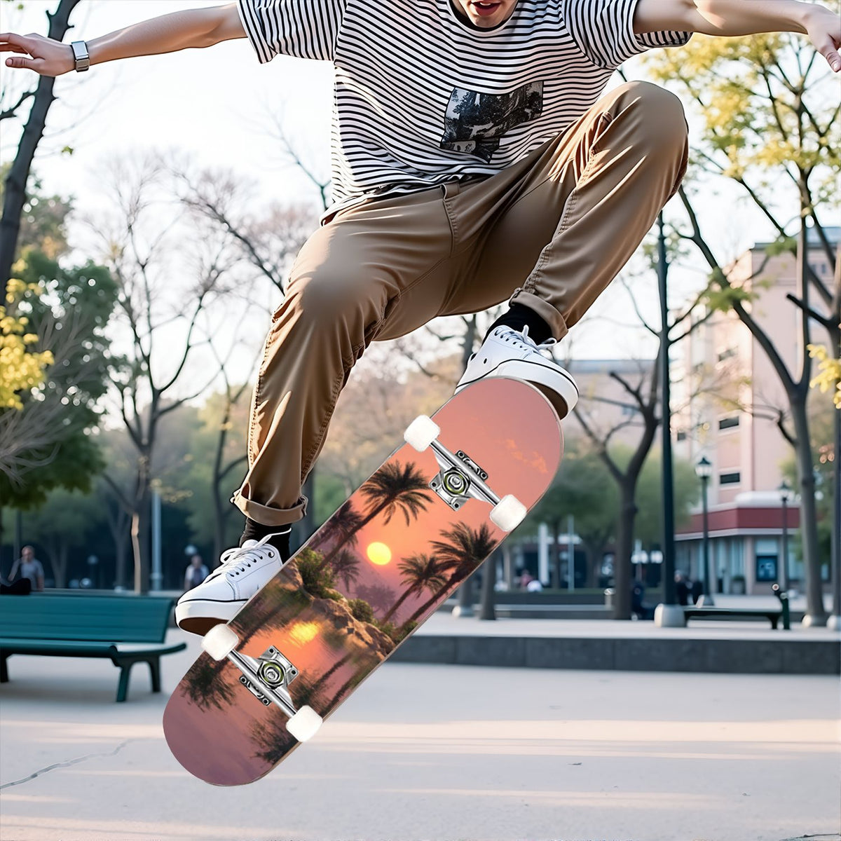 31"x8" poisous plants Mushroom Complete Skateboard for Beginners hand colored vintage retro 7 Layer Maple Deck Double Kick Kids Skateboard with 85A PU Wheels Gifts for Kids Teens