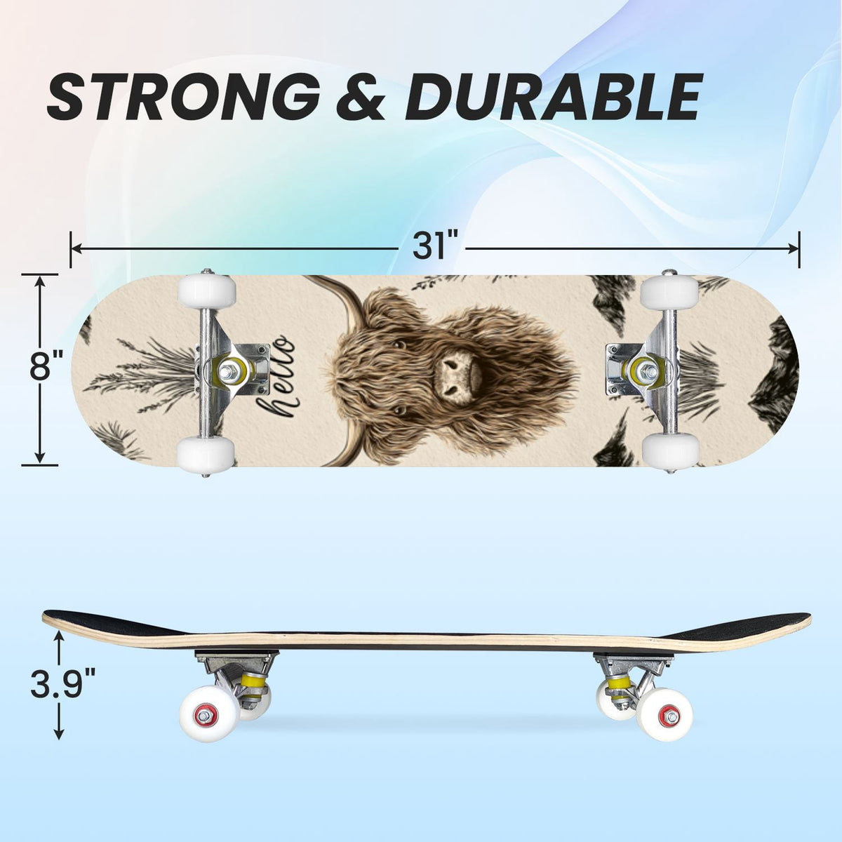 31"x8" Complete Skateboards for Beginners,Barn Windmill Artwork Rustic Barn Wood Farm Windmill Double Kick 7 Ply Canadian Maple Deck Skateboard with Wheels, Gifts for Kids Teens