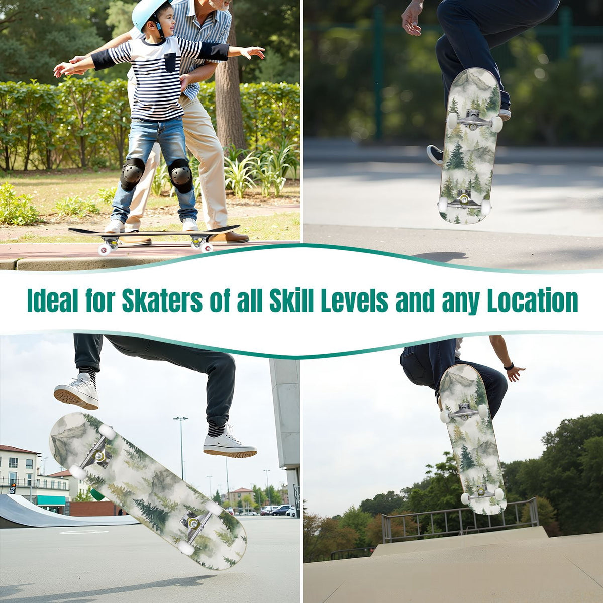 31"x8" Complete Skateboards for Beginners,Farmhouse Floral Daisy Flower Rustic Wood Board Double Kick 7 Ply Canadian Maple Deck Skateboard with Wheels, Gifts for Kids Teens