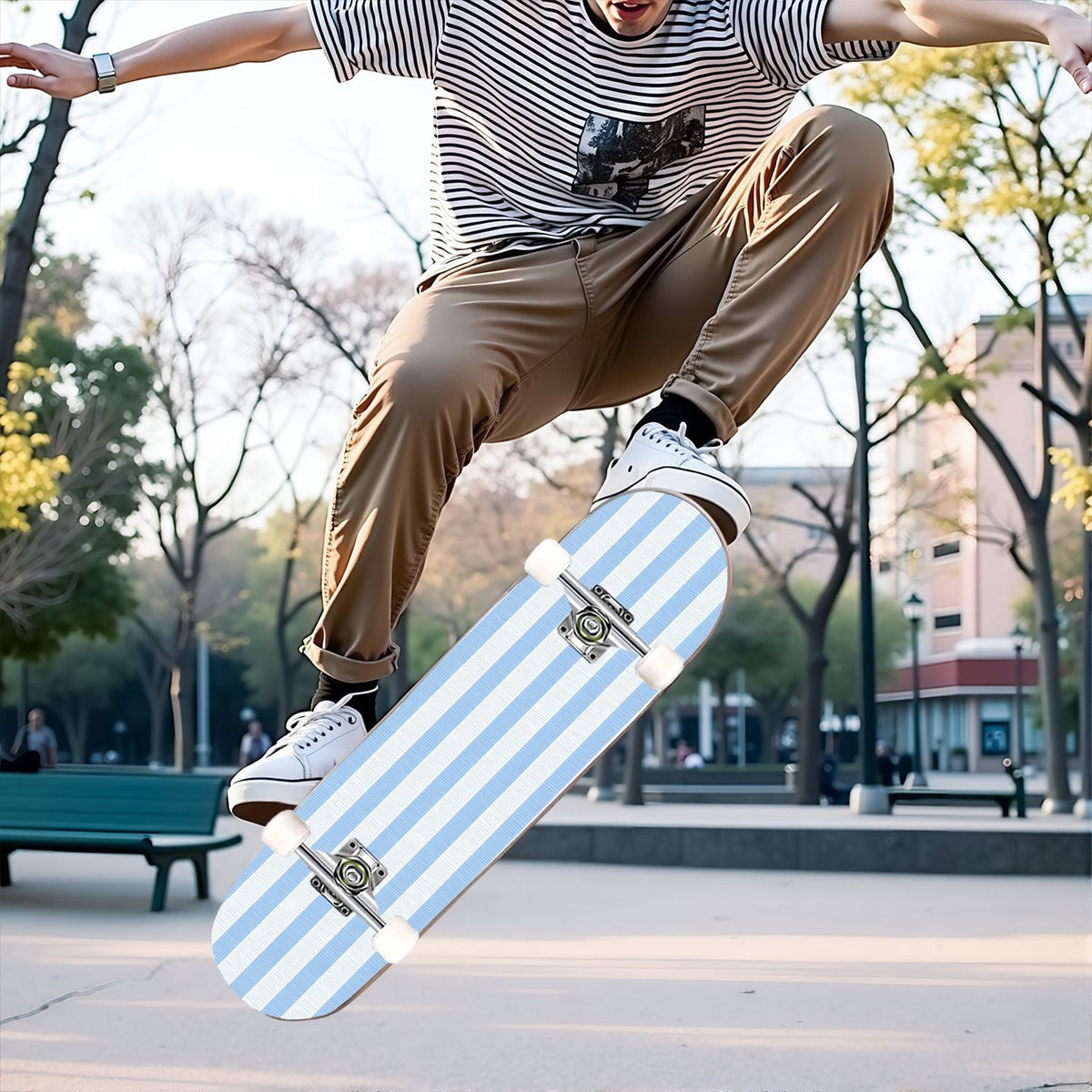 31"x8" Complete Skateboards for Beginners,Watercolor Watermelon Slices Pink Striped Double Kick 7 Ply Canadian Maple Deck Skateboard with Wheels, Gifts for Kids Teens