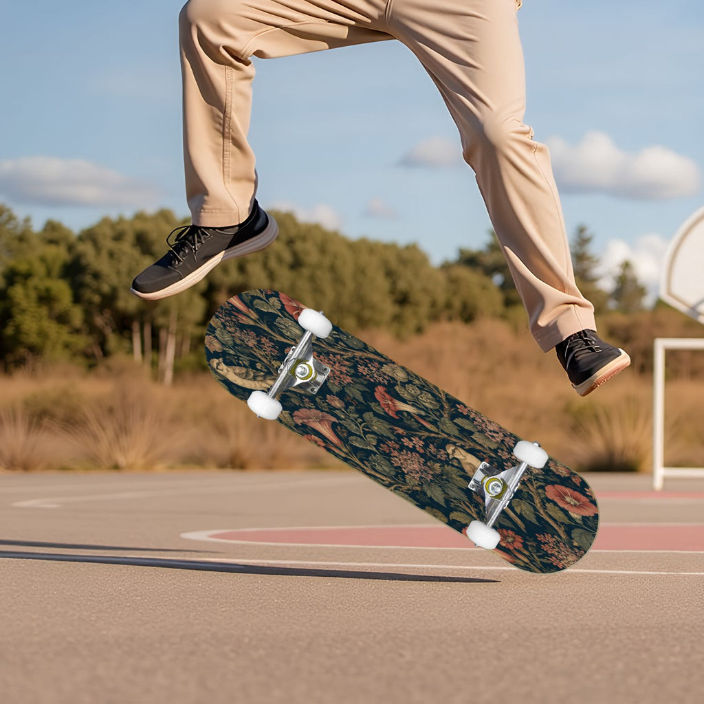 Rose Teal Rose Painting Turquoise Blue Flower Kitchen Decor 31" x 8" Complete Skateboard, 7-Ply Canadian Maple Double Kick Trick Board for Kids and Beginners Adult Gifts