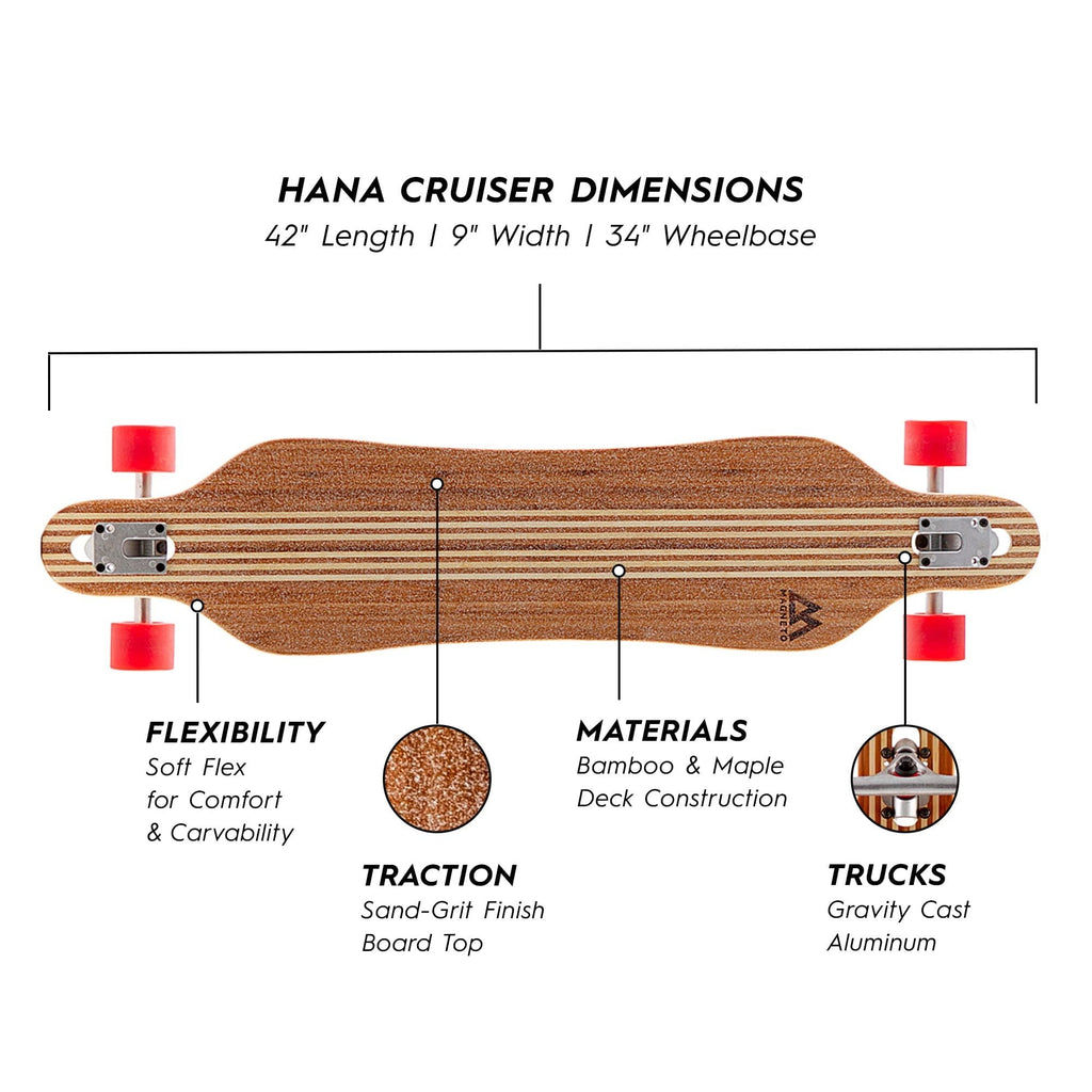 Magneto Longboard Cruiser Skateboard - 70mm 78A Cruiser Wheels for Smooth Riding - Drop-Through Long Boards Design for Stability - Easy Adjustments with Skate Tool - Brown 42in x 9.5in 8-Ply Maple
