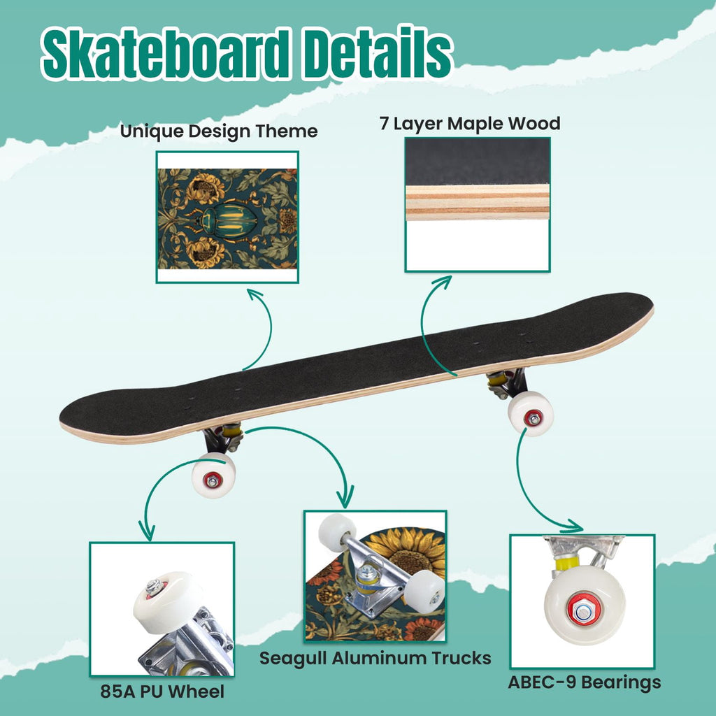 Vintage Botanical Lavender Candles Potion Bottles Green 31" x 8" Complete Skateboard, 7-Ply Canadian Maple Double Kick Trick Board for Kids and Beginners Adult Gifts
