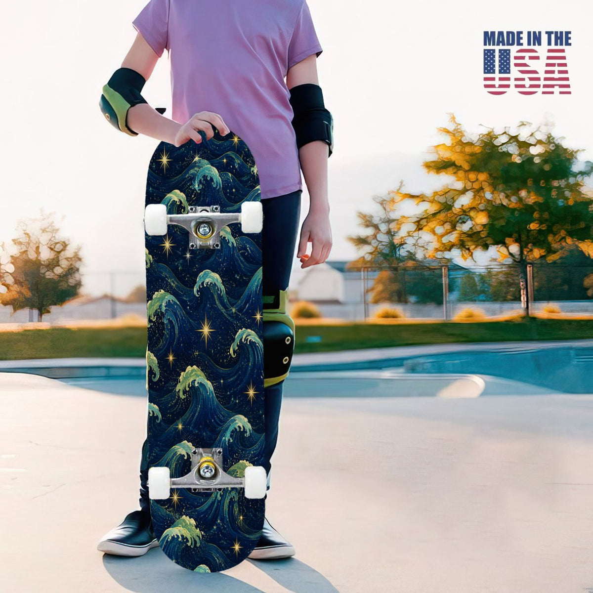 31"x8" Complete Skateboards for Beginners, Colorful Turtle Floral Shell Starry Night Marine Life Double Kick 7 Ply Canadian Maple Deck Skateboard with Wheels, Gifts for Kids Teens