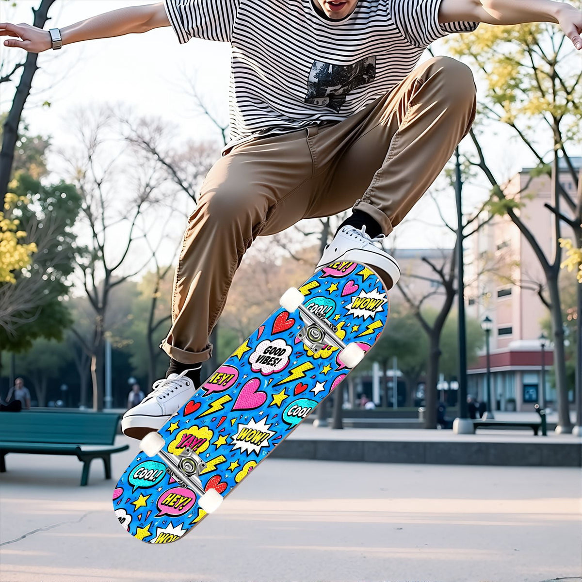 Complete Skateboard Colorful Heart Swirls 31 Inch 7-Ply Maple Skateboard with PU Wheels and Aluminum Trucks, Ready-to-Ride Skateboard for Beginners, Teens and Adults