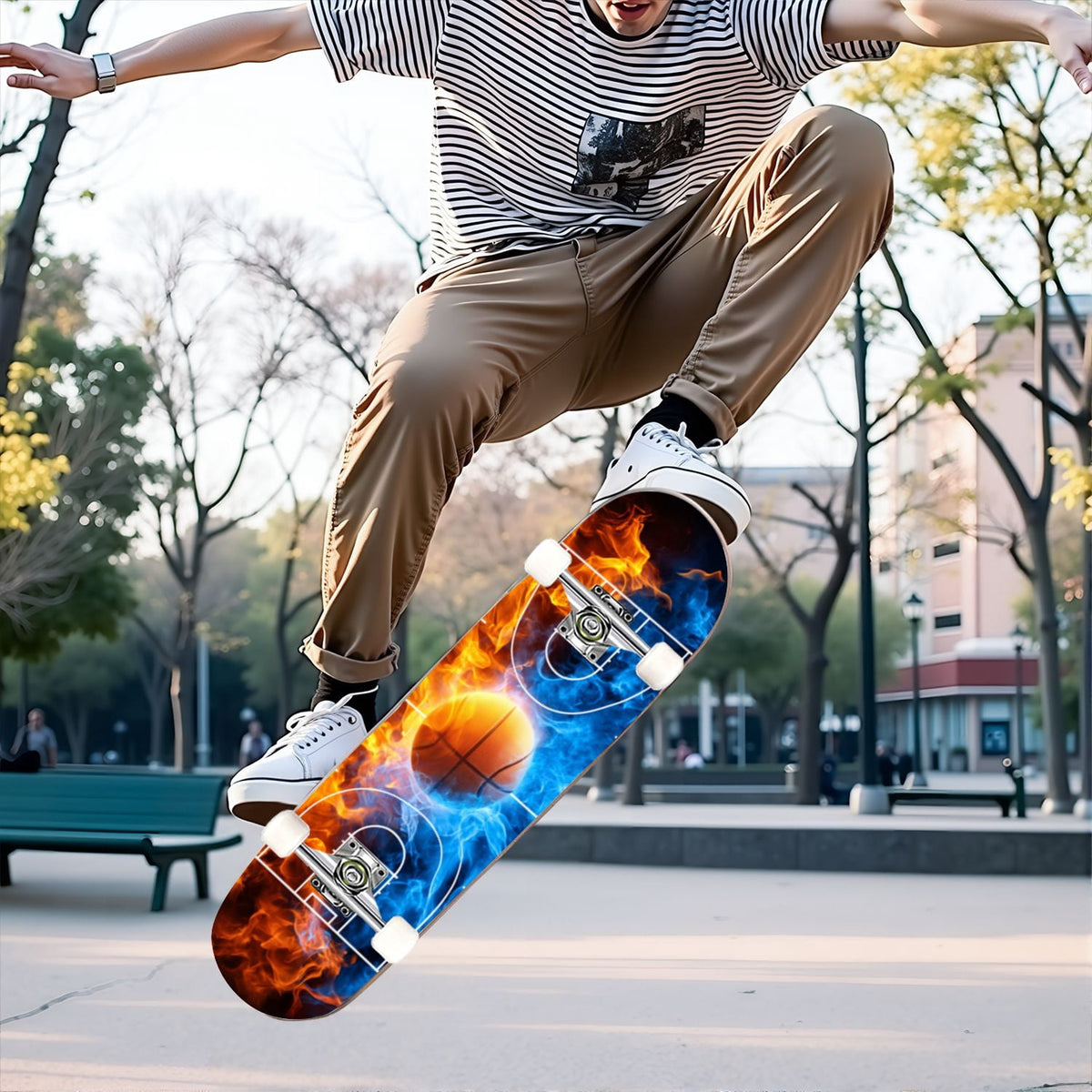 31"x8" Complete Skateboards for Beginners,Vintage Baseball Worn Red Stitches Rustic Double Kick 7 Ply Canadian Maple Deck Skateboard with Wheels, Sports Gifts for Kids Teens