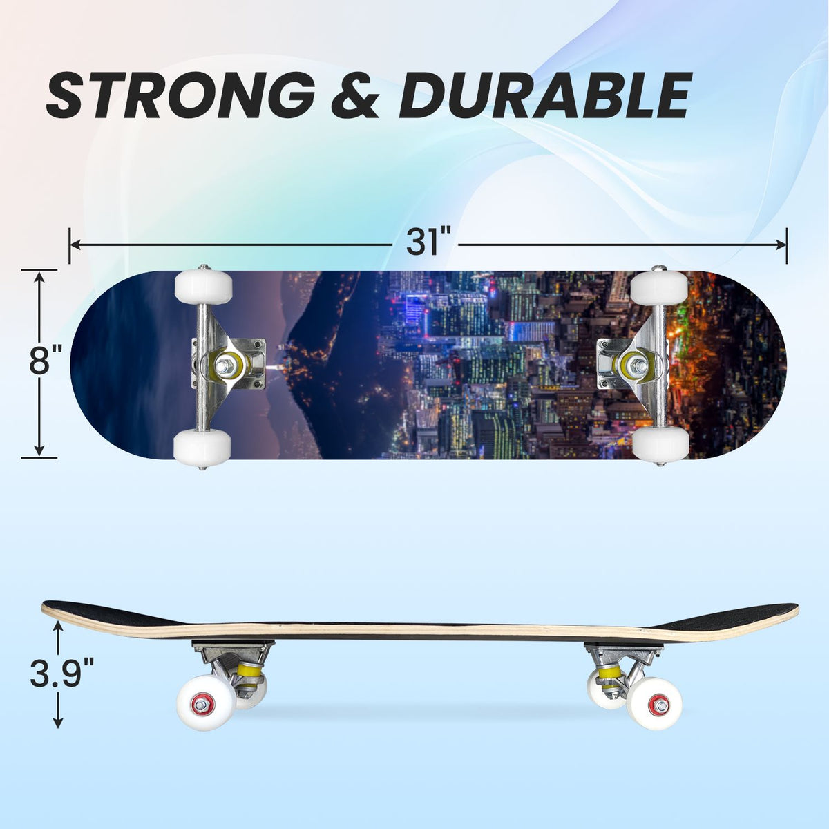31"x8" Complete Skateboards for Beginners, Red White Vertical Striped Retro Circus Double Kick 7 Ply Canadian Maple Deck Skateboard with Wheels, Gifts for Kids Teens