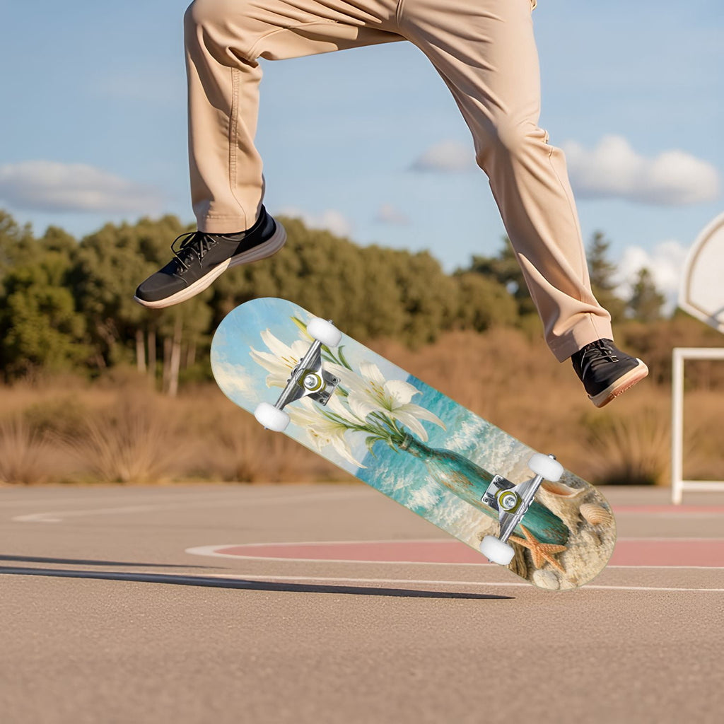 White Birch Tree Bark Natural Knots Horizontal Lines 31" x 8" Complete Skateboard, 7-Ply Canadian Maple Double Kick Trick Board for Kids and Beginners Adult Gifts