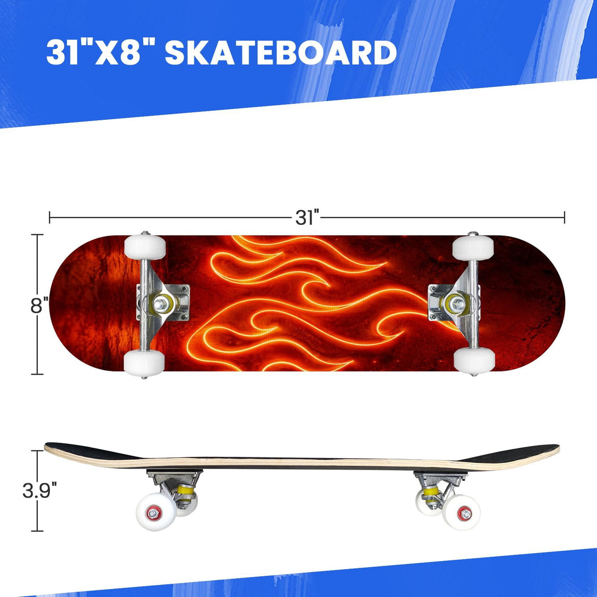 Complete Skateboard Colorful Heart Swirls 31 Inch 7-Ply Maple Skateboard with PU Wheels and Aluminum Trucks, Ready-to-Ride Skateboard for Beginners, Teens and Adults
