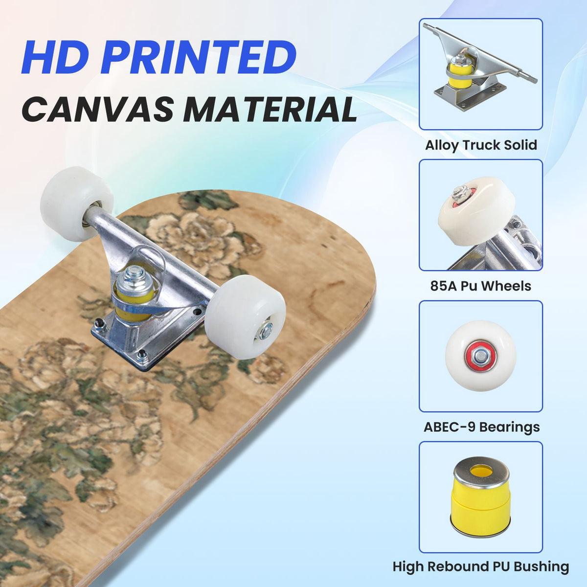 31"x8" poisous plants Mushroom Complete Skateboard for Beginners hand colored vintage retro 7 Layer Maple Deck Double Kick Kids Skateboard with 85A PU Wheels Gifts for Kids Teens