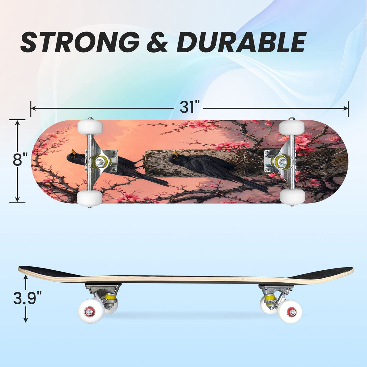 31"x8" Complete Skateboards for Beginners,Halloween Themed Pumpkins Witch Hats Spooky Double Kick 7 Ply Canadian Maple Deck Skateboard with Wheels, Gifts for Kids Teens