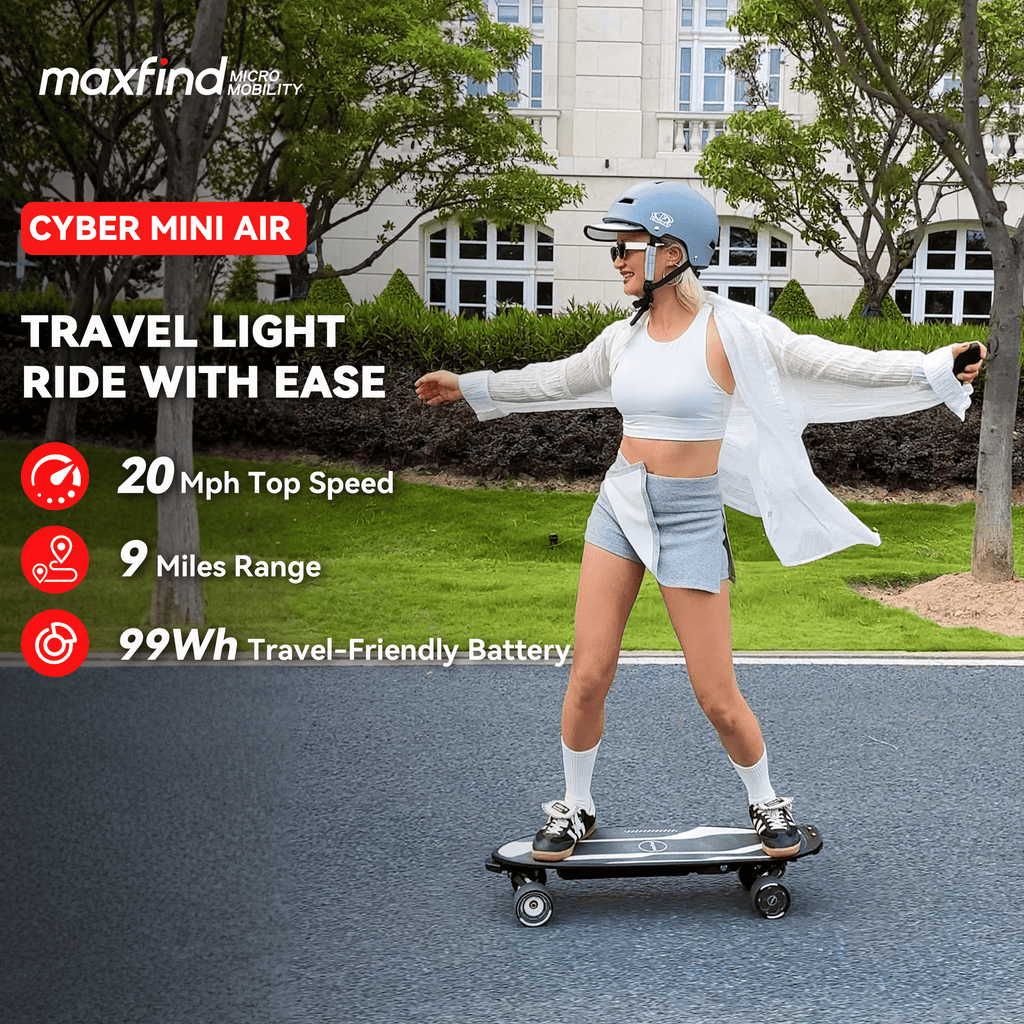 Maxfind Cyber Mini Electric Skateboard with Remote, 32.8", Dual Hub Motors, 24 mph, 15 Miles, App Control