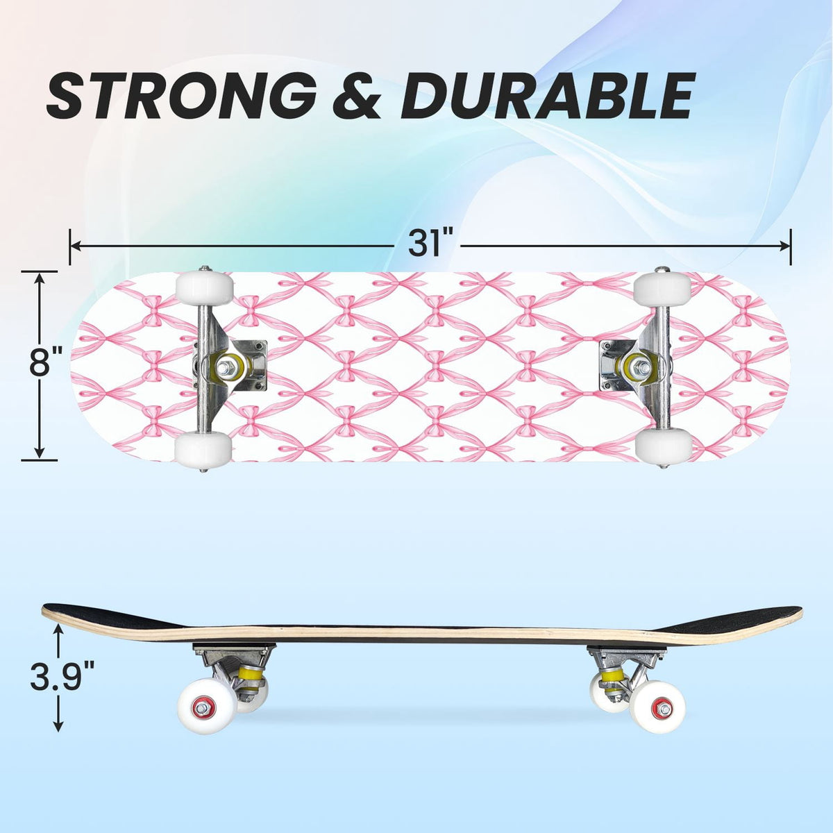 31"x8" Complete Skateboards for Beginners, Abstract Black Hexagon Honeycomb Glowing Blue Neon Geometric Double Kick 7 Ply Canadian Maple Deck Skateboard with Wheels, Gifts for Kids Teens