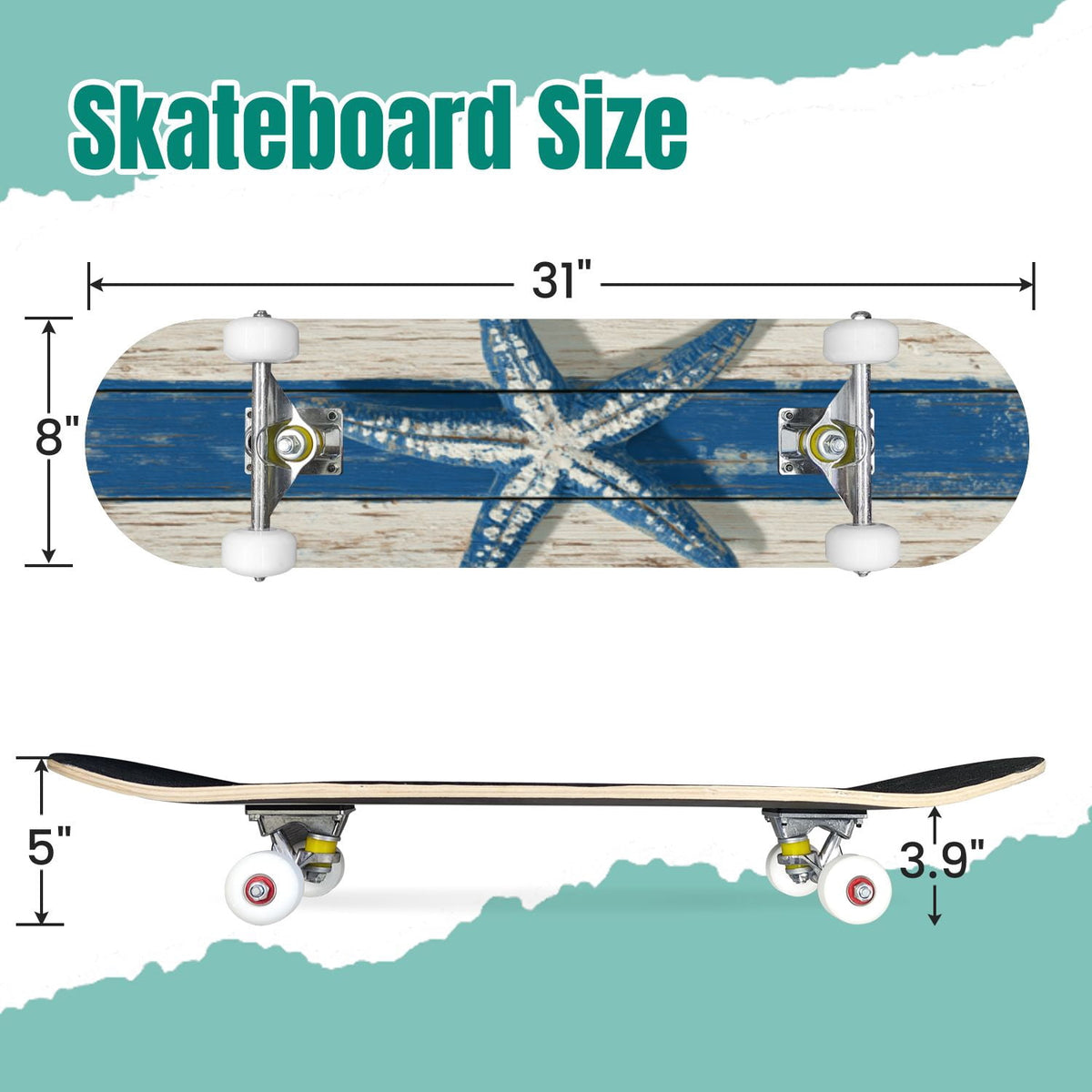 Western Cowboy Horses Desert Landscape 31" x 8" Complete Skateboard, 7-Ply Canadian Maple Double Kick Trick Board for Kids and Beginners Adult Gifts