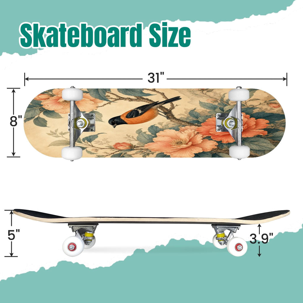 Forest Tree Wood Green Pine Trees Autumn Leaves Fog Misty 31" x 8" Complete Skateboard, 7-Ply Canadian Maple Double Kick Trick Board for Kids and Beginners Adult Gifts