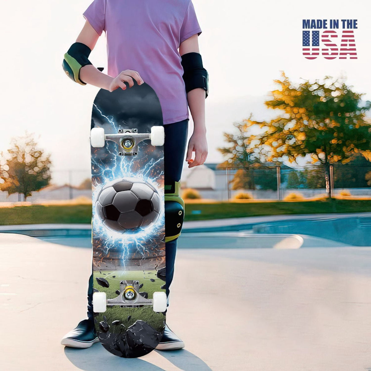 31"x8" Complete Skateboards for Beginners,baseball stadium giant baseballs sunset sky Double Kick 7 Ply Canadian Maple Deck Skateboard with Wheels, Gifts for Kids Teens