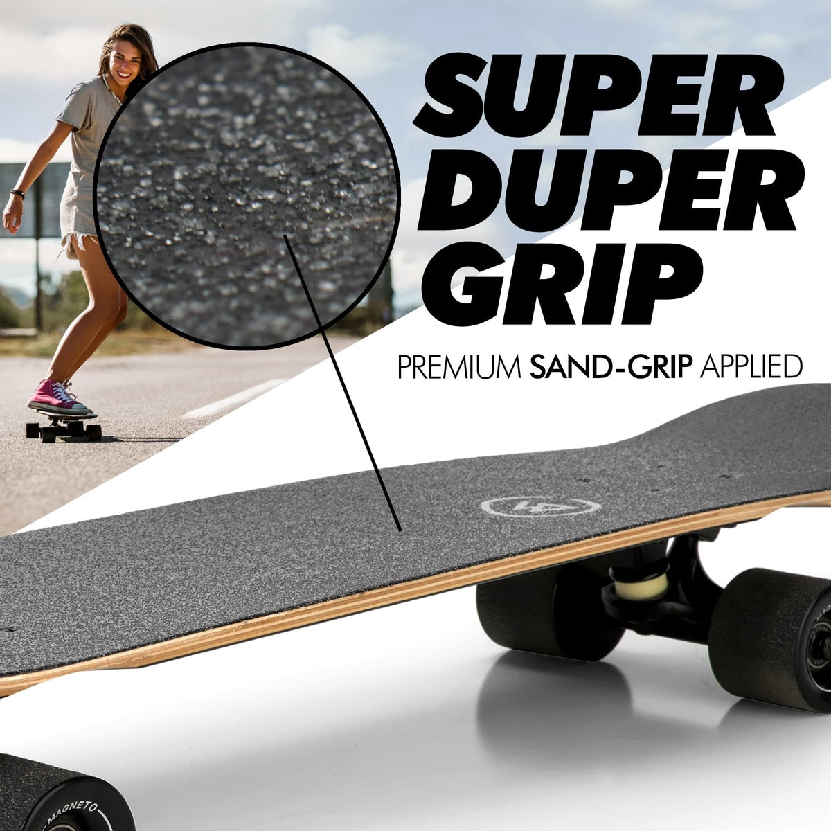 Magneto Cruiser Skateboard - Portable Adult Cruiser Board & Double Kicktail Deck - Kids 6-8 Skateboard with Tiki Style - 27.5 x 7.5 in Deck, 7-Ply Canadian Maple