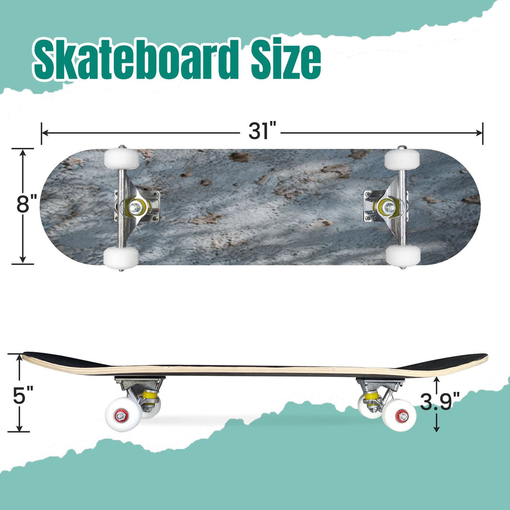 Modern Botanical Watercolor Pink Gold Mint Navy Leaves 31" x 8" Complete Skateboard, 7-Ply Canadian Maple Double Kick Trick Board for Kids and Beginners Adult Gifts