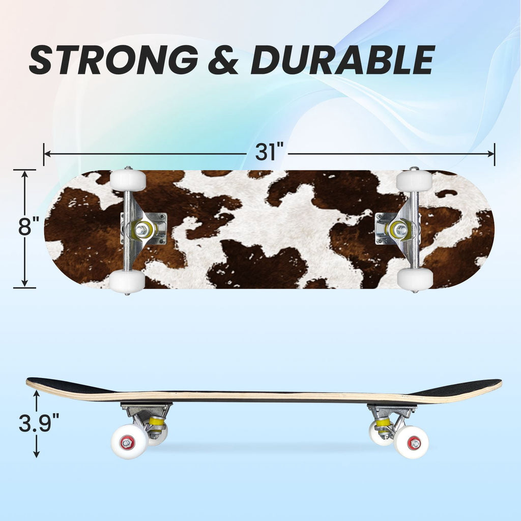 31"x8" Complete Skateboards for Beginners,Leopard Print Black Brown Beige Double Kick 7 Ply Canadian Maple Deck Skateboard with Wheels, Gifts for Kids Teens