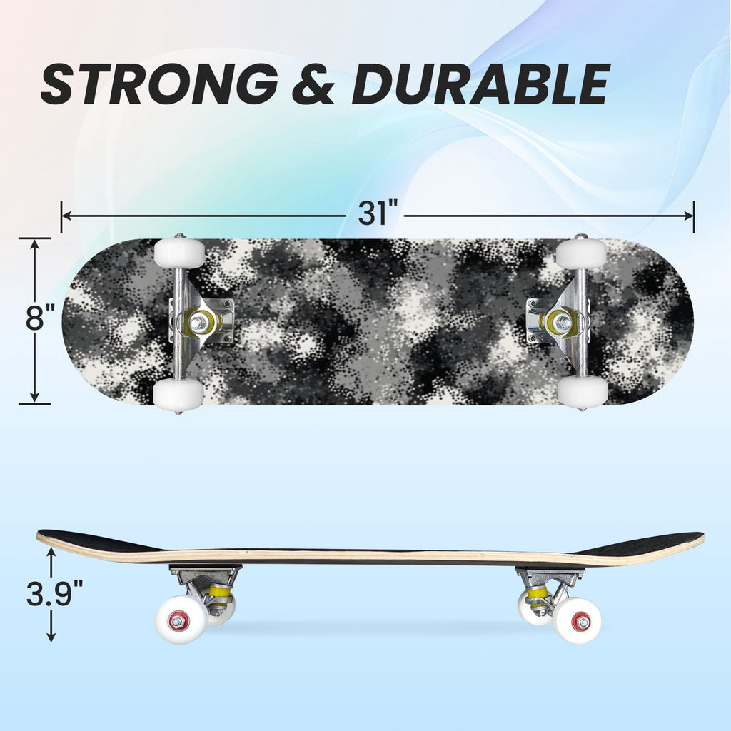 31"x8" Complete Skateboards for Beginners,Abstract Natural Earthy Tones Brush Strokes Camouflage Double Kick 7 Ply Canadian Maple Deck Skateboard with Wheels, Gifts for Kids Teens