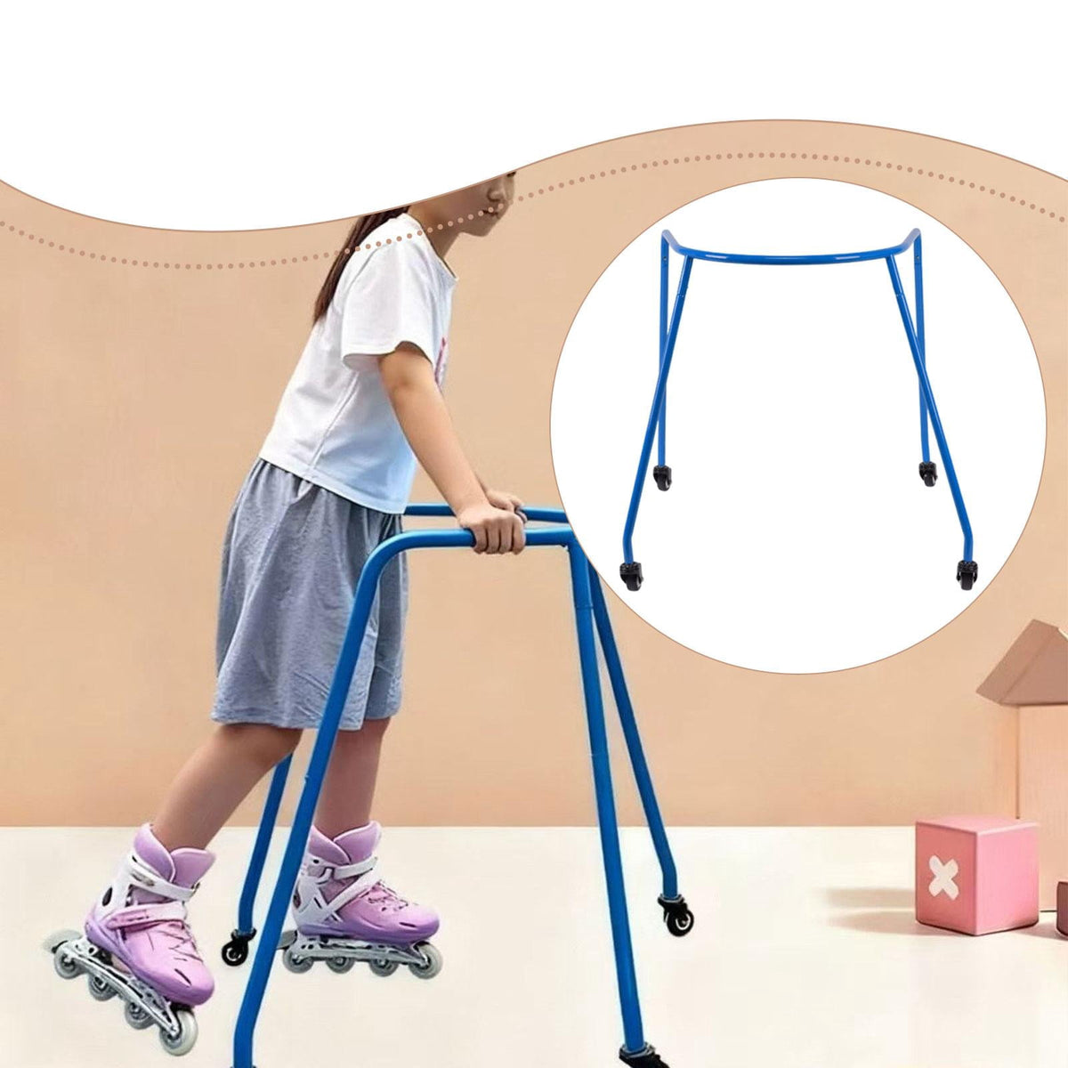 Wswqop Roller Skate Train for Kids Toddler Adjustable Height for Beginner Equipment Blue S